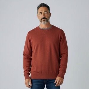 Faherty Sconset Crew Mens XXL Autumn‎ Rust Cotton Cashmere V-Stitch Knit
